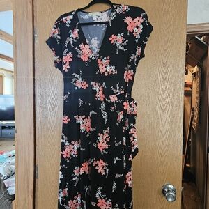Michael Kors Black and Pink Floral Midi Dress